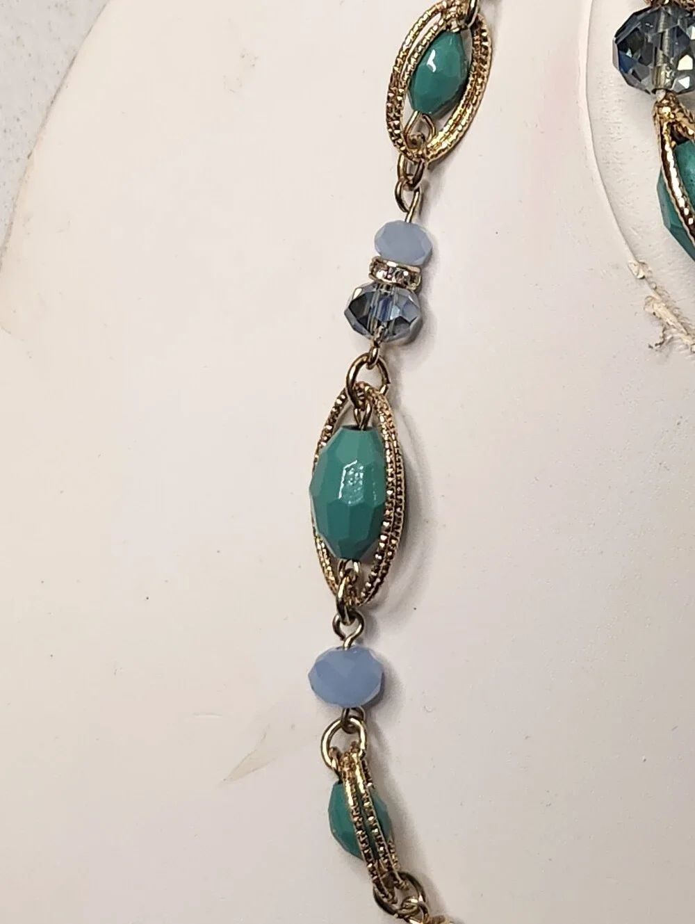 Napier Necklace & Bracelet Set Gold Tone Oval Chain Links Sea Green Blue Beads - Picture 12 of 16